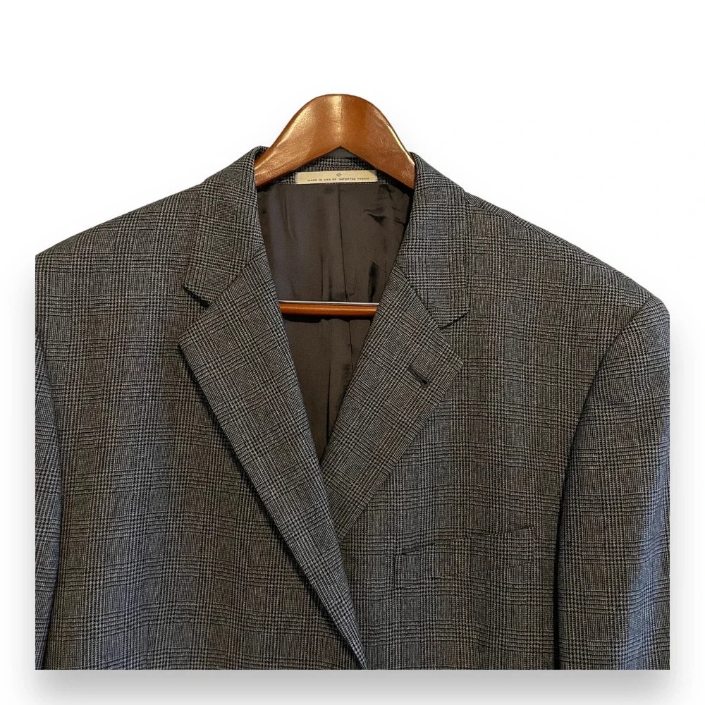 Joseph Abboud Nordstrom Men's 44L Grey Glen Plaid 100% Wool 3-Button Blazer Coat